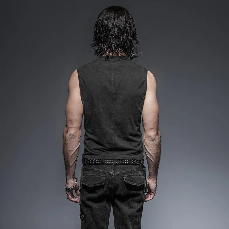 Débardeur rétro pour homme à lacets avec boucles noir