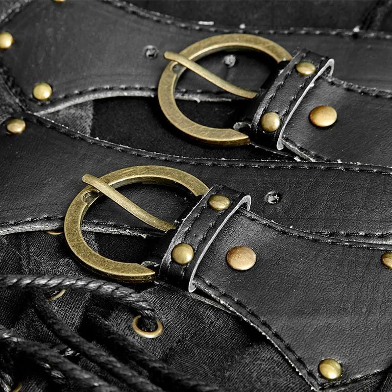 Débardeur rétro pour homme à lacets avec boucles noir
