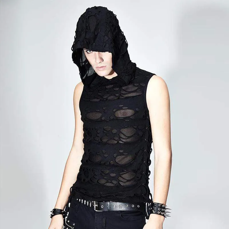Haut grunge punk sans manches déchiré pour homme