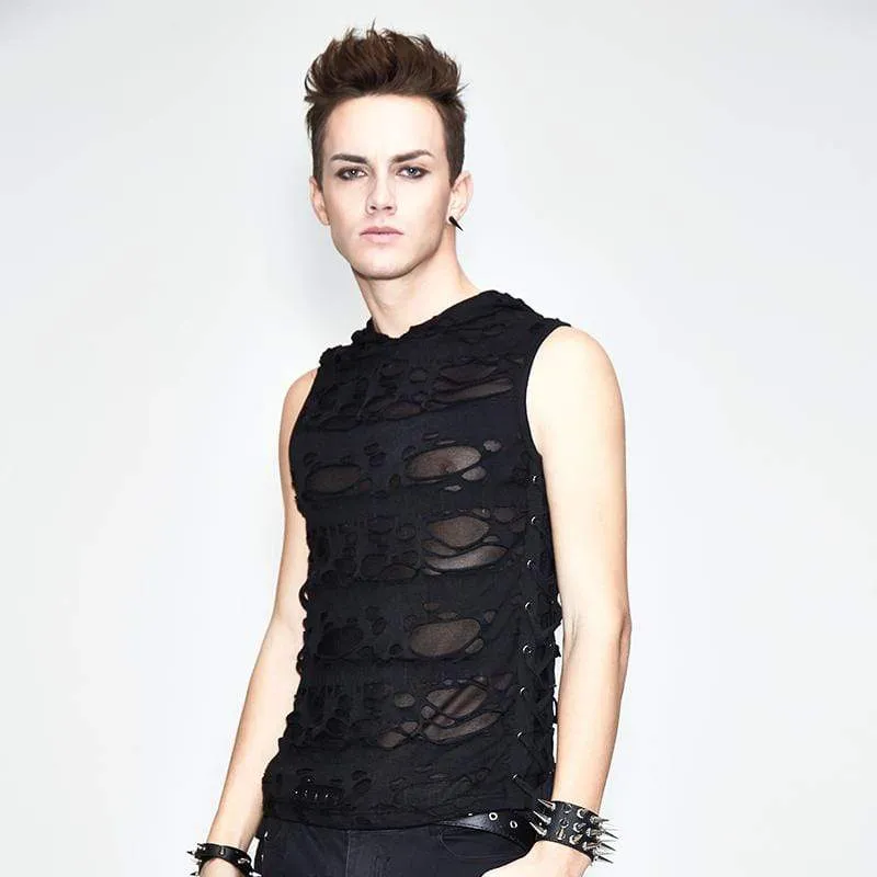 Haut grunge punk sans manches déchiré pour homme