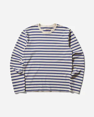 T-shirt manches longues à rayures pour homme (Patch Profile Rainbowy) Écru / Bleu