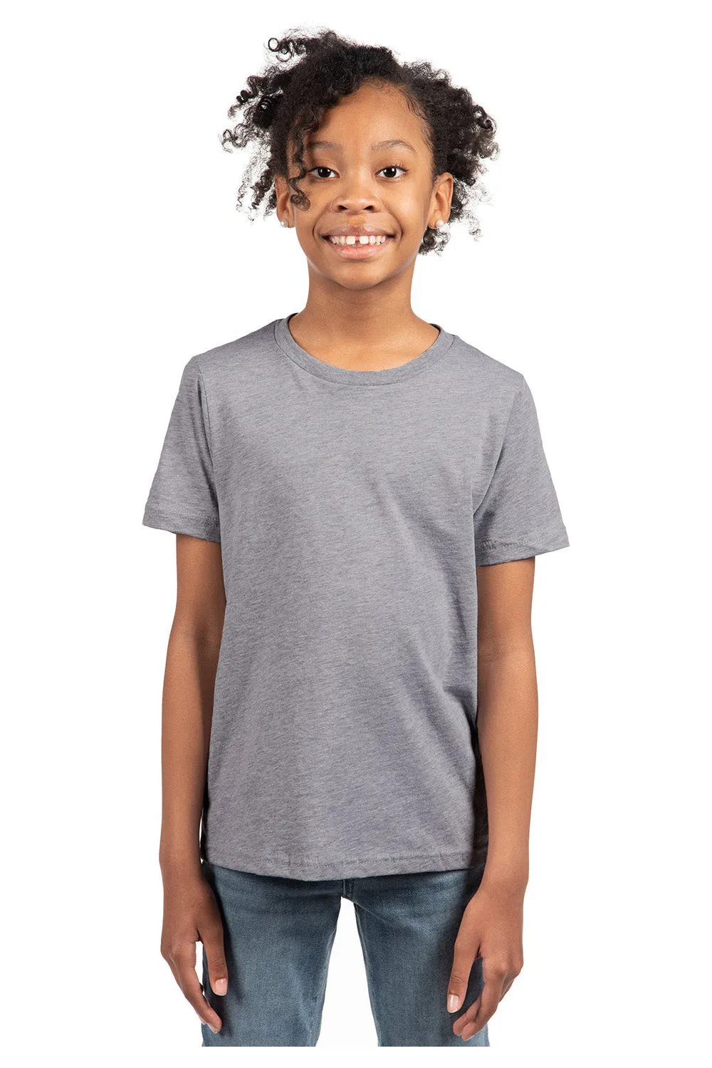 T-shirt à col rond manches courtes en jersey fin pour jeunes - Gris chiné