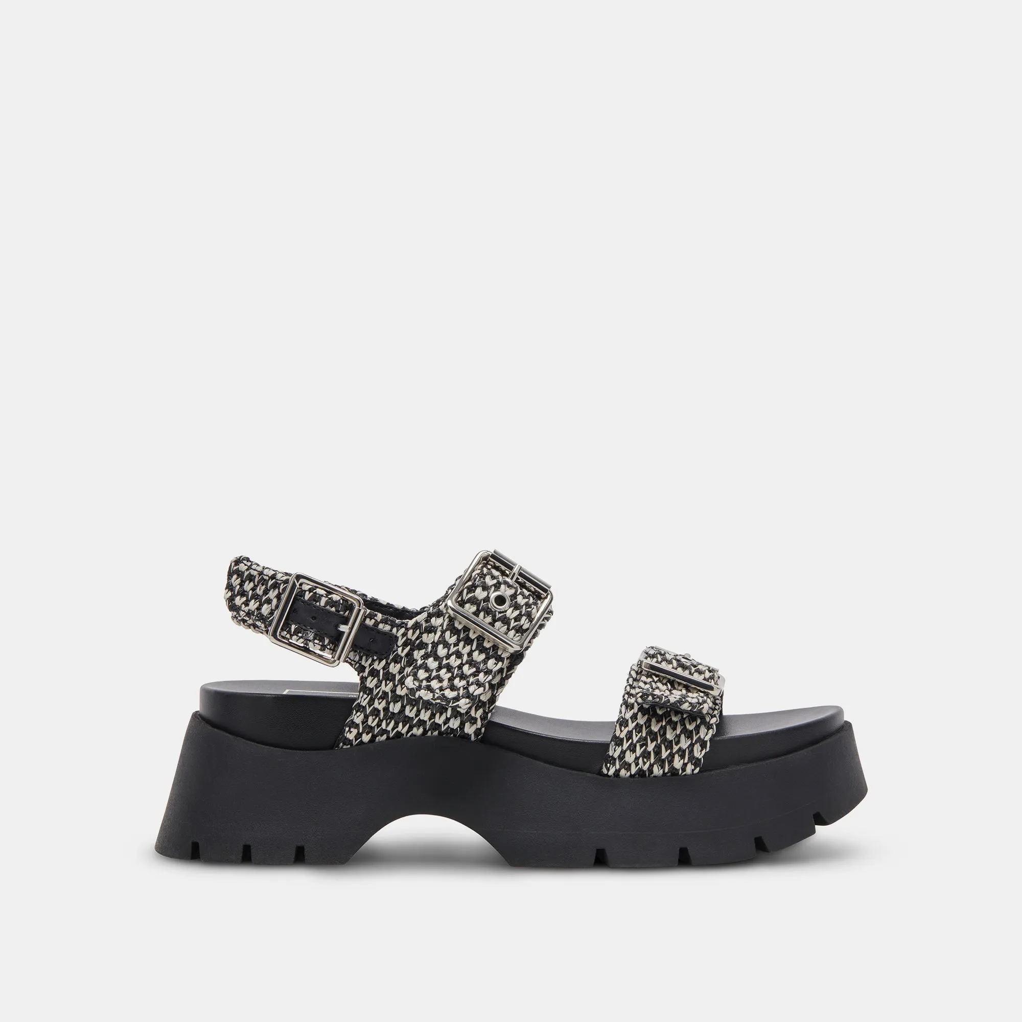 SANDALES PALDA NOIR BLANC RAFFIA