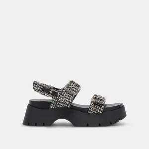 SANDALES PALDA NOIR BLANC RAFFIA