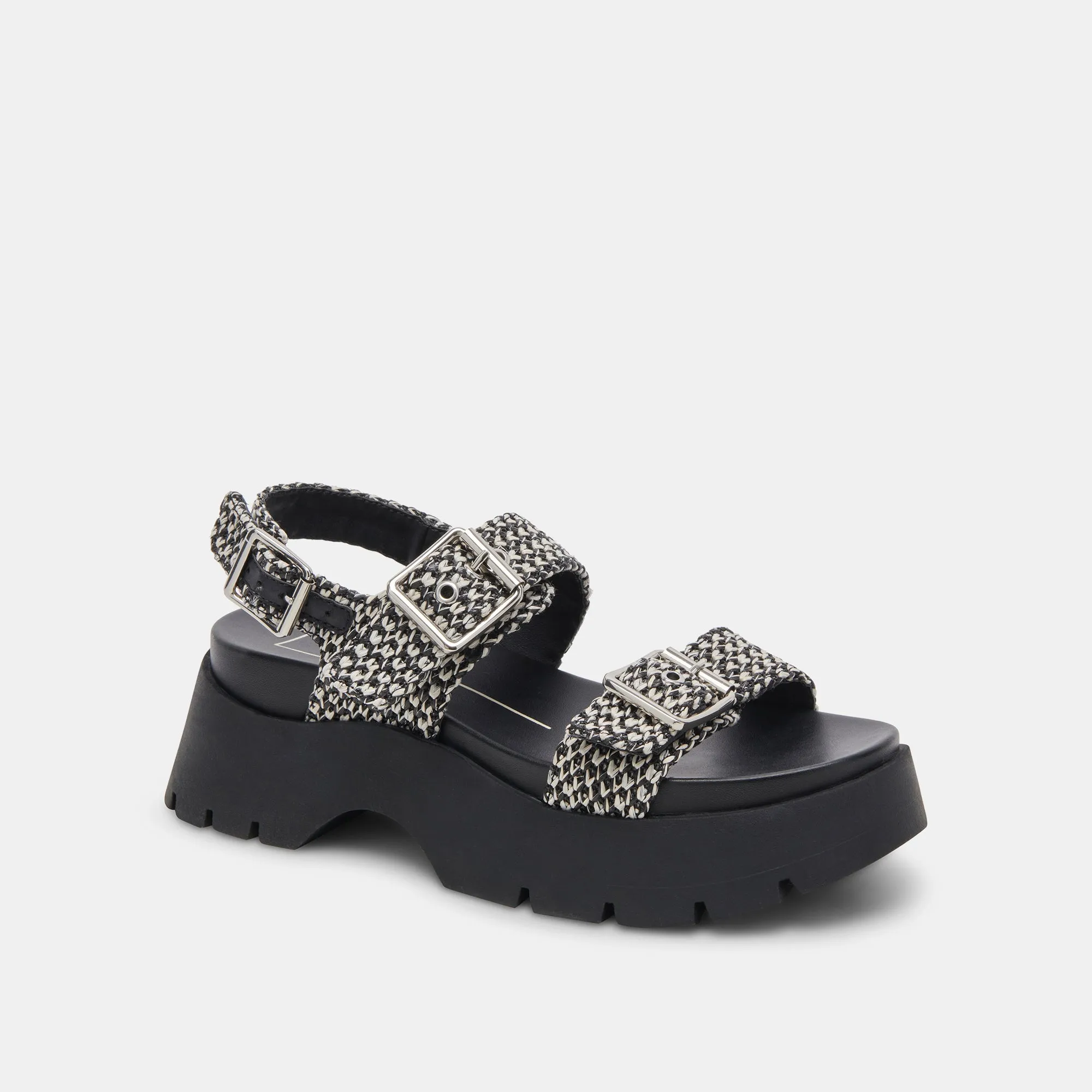 SANDALES PALDA NOIR BLANC RAFFIA