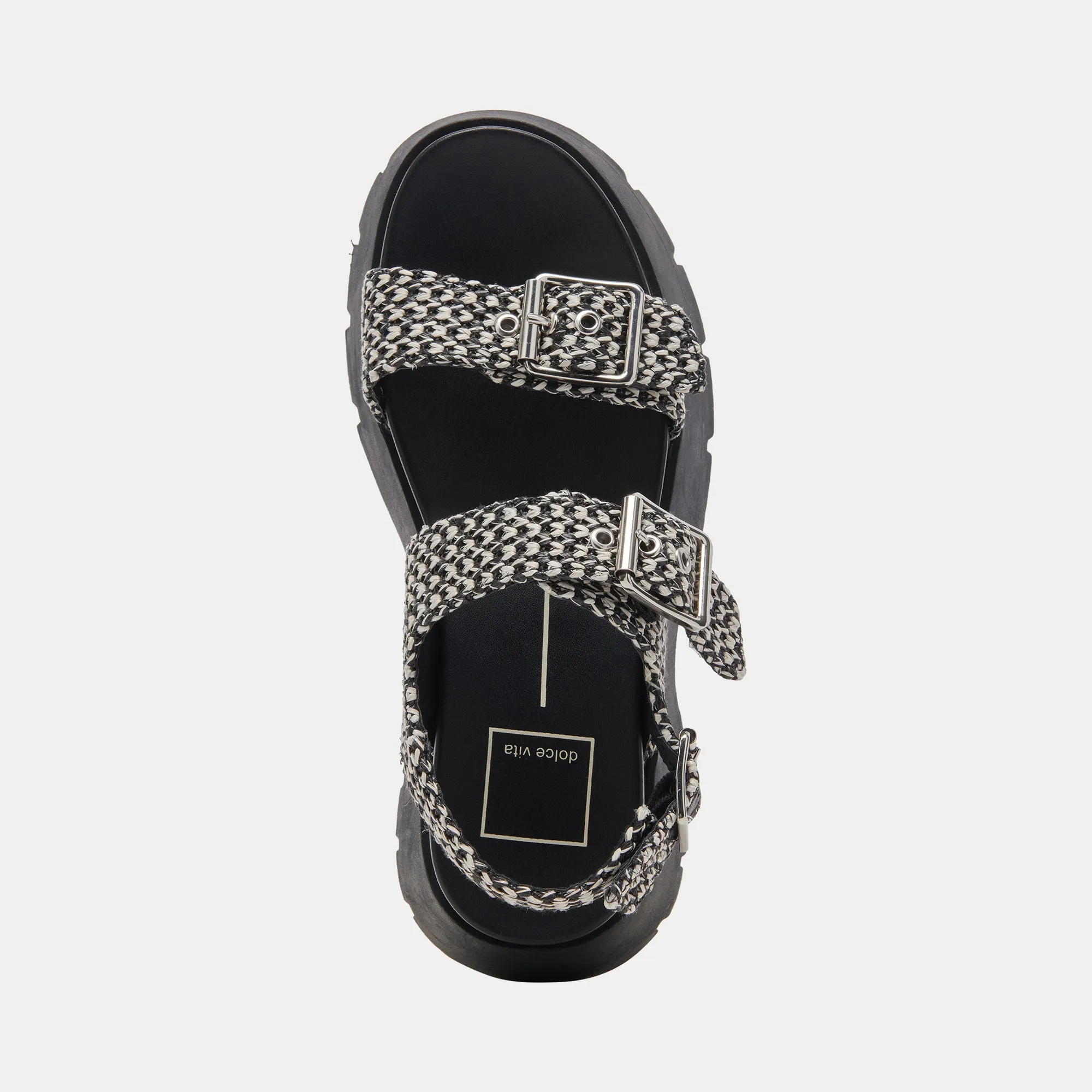 SANDALES PALDA NOIR BLANC RAFFIA