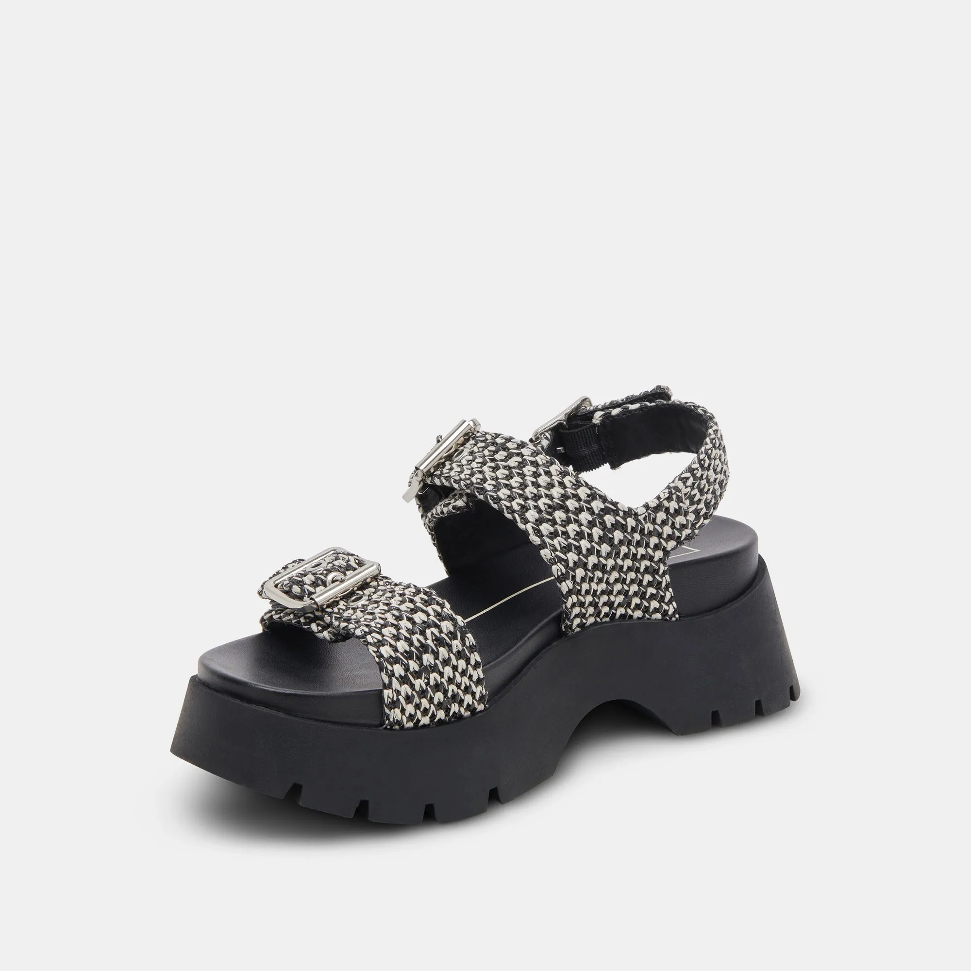 SANDALES PALDA NOIR BLANC RAFFIA