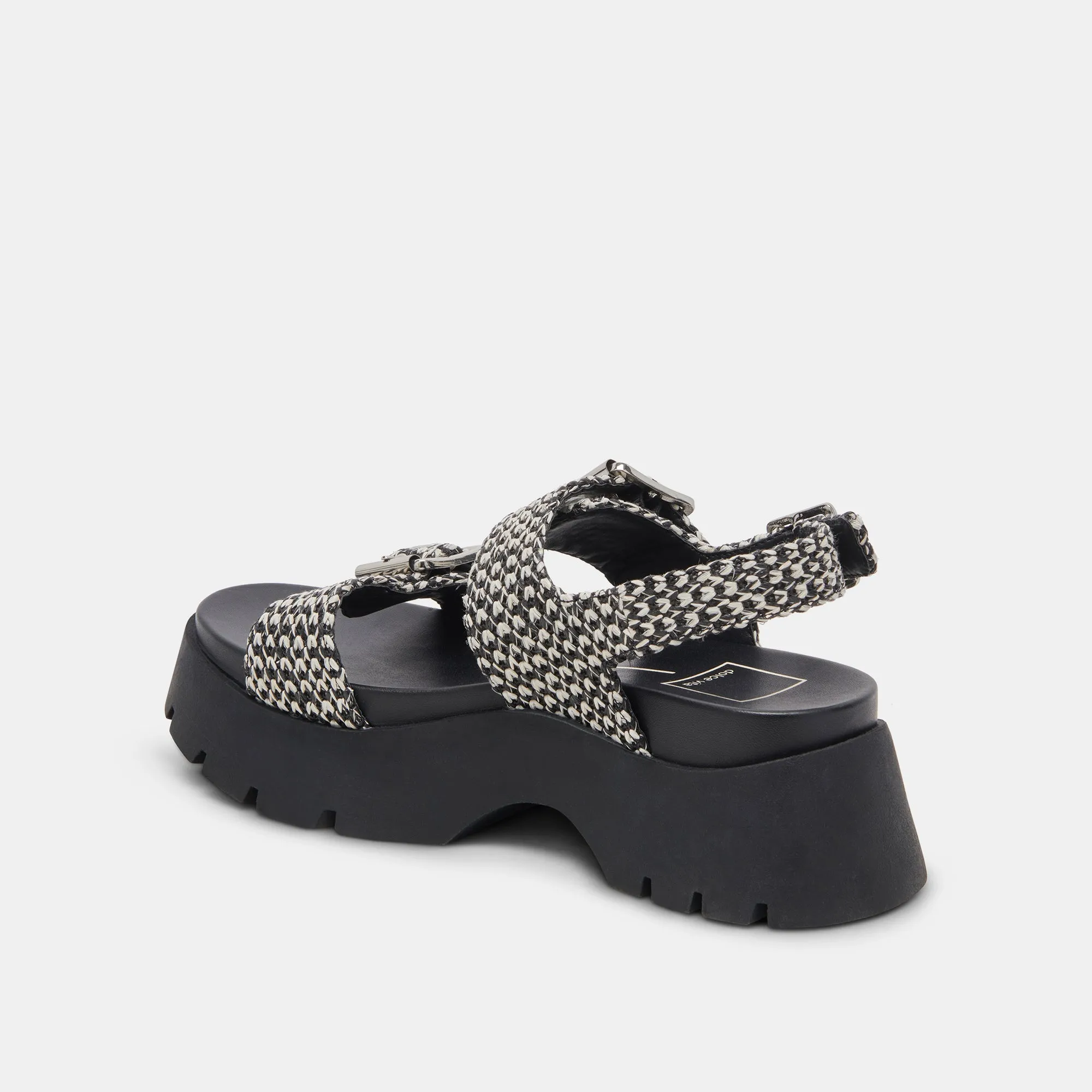 SANDALES PALDA NOIR BLANC RAFFIA