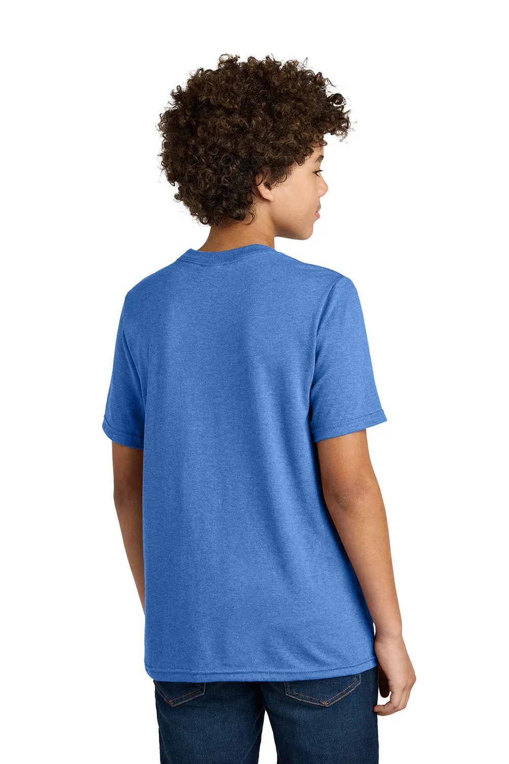 Port & Company Youth CVC T-Shirt à Manches Courtes et Col Rond - Bleu Royal Chiné