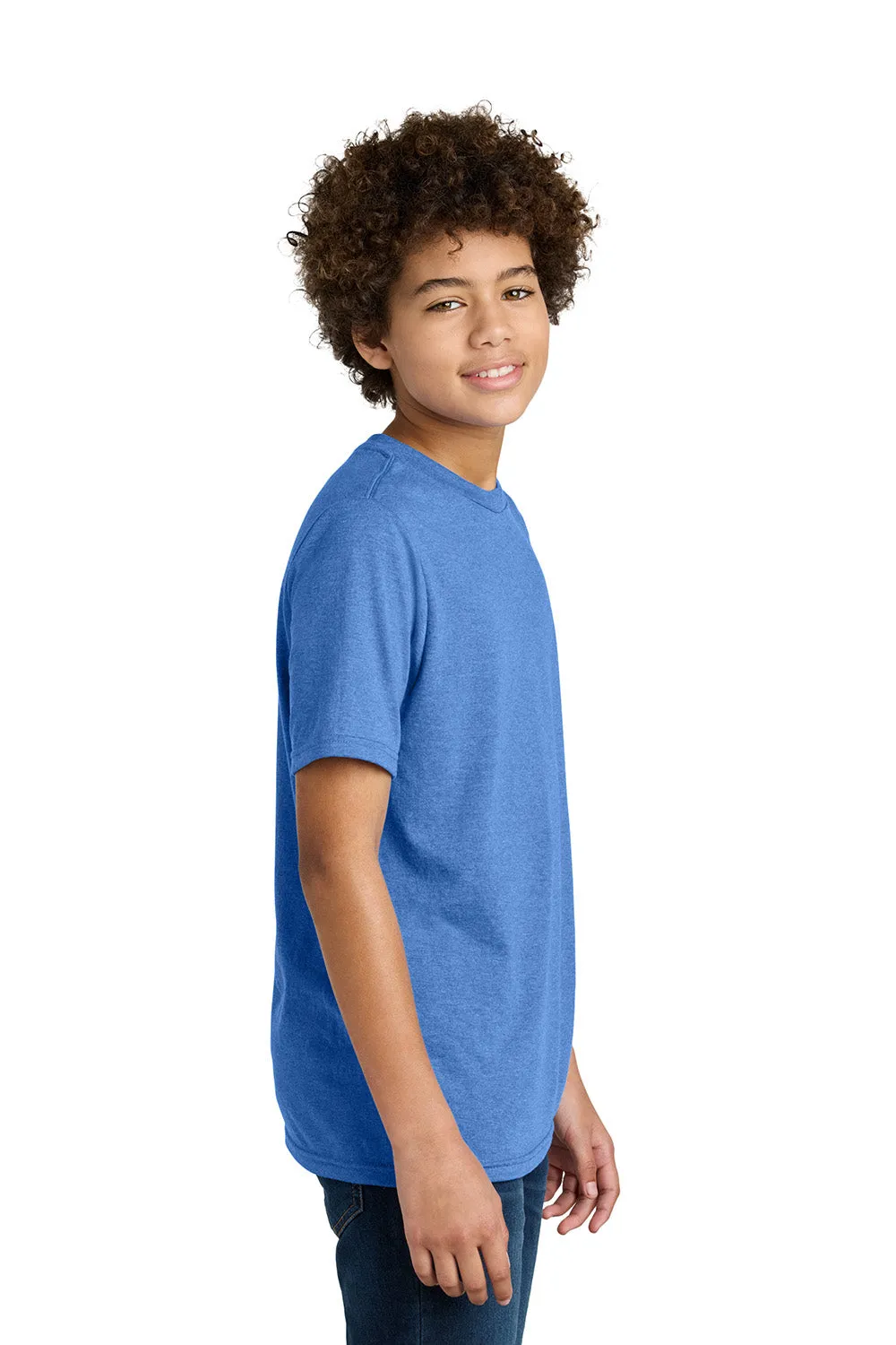 Port & Company Youth CVC T-Shirt à Manches Courtes et Col Rond - Bleu Royal Chiné