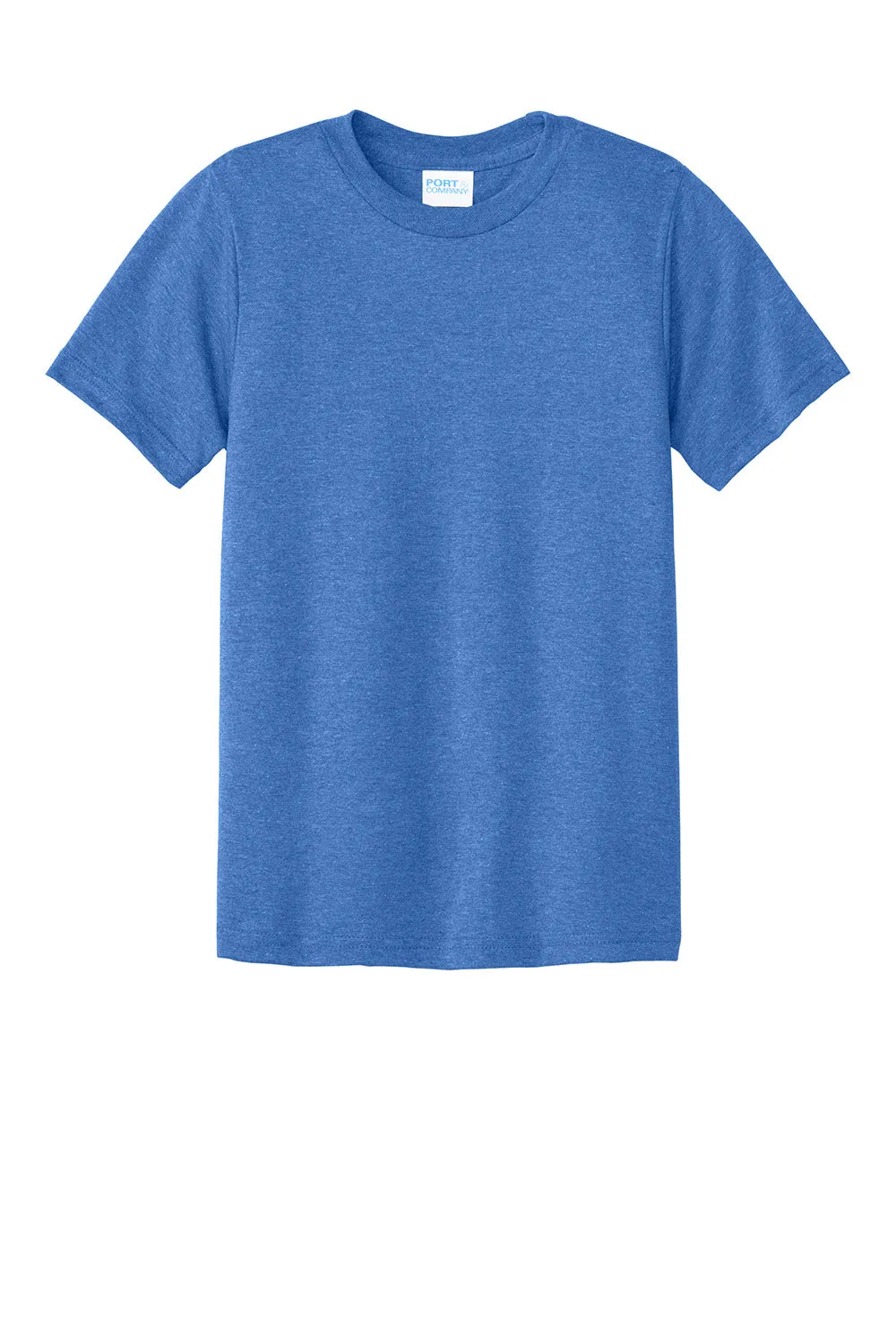 Port & Company Youth CVC T-Shirt à Manches Courtes et Col Rond - Bleu Royal Chiné