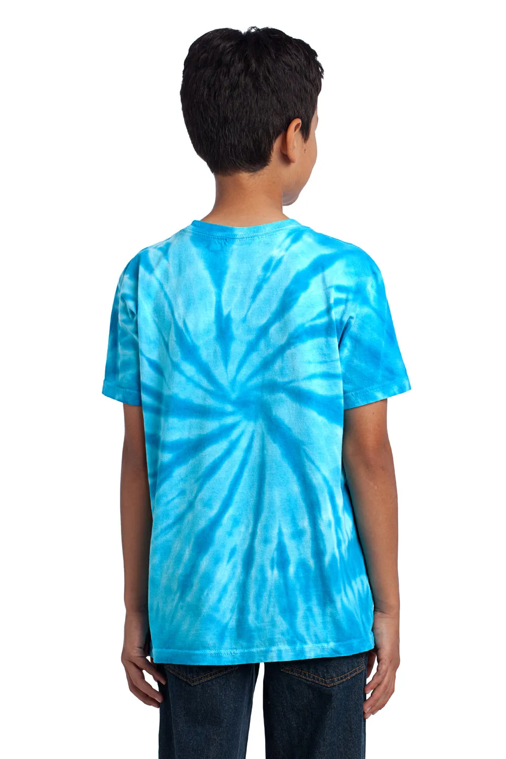Port & Company Youth T-Shirt à Manches Courtes et Col Rond Teint en Tie-Dye - Bleu Turquoise