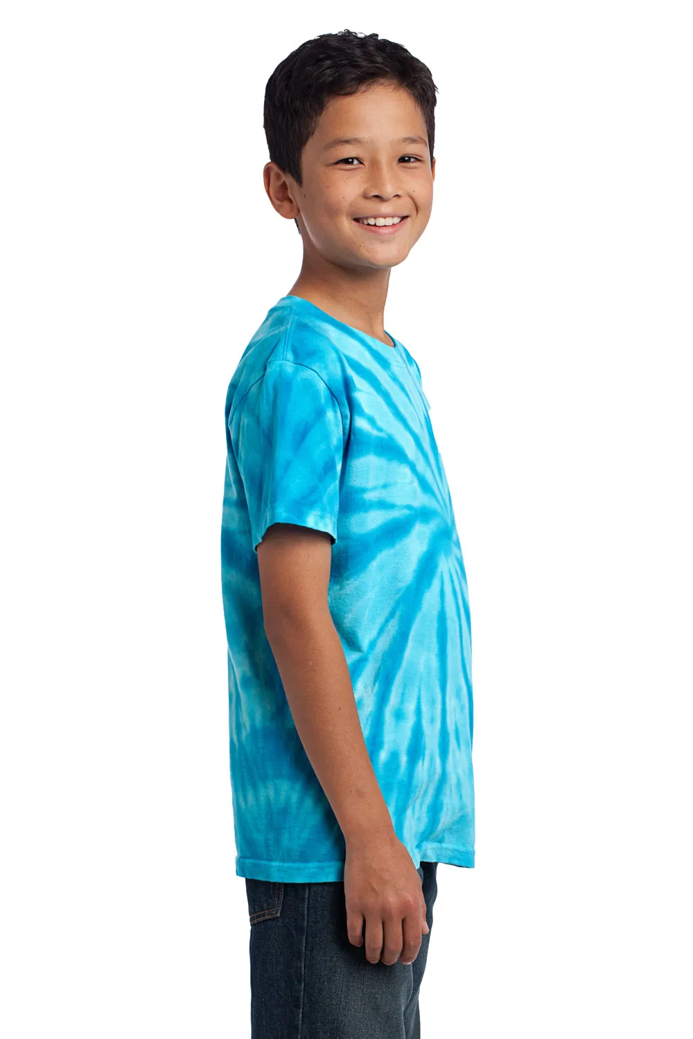 Port & Company Youth T-Shirt à Manches Courtes et Col Rond Teint en Tie-Dye - Bleu Turquoise