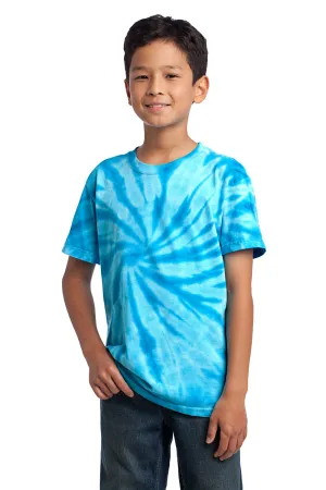 Port & Company Youth T-Shirt à Manches Courtes et Col Rond Teint en Tie-Dye - Bleu Turquoise