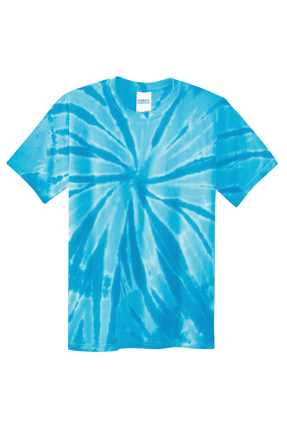 Port & Company Youth T-Shirt à Manches Courtes et Col Rond Teint en Tie-Dye - Bleu Turquoise
