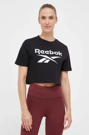 TEE-SHIRT CROP NOIR POUR FEMME AVEC GRAND LOGO REEBOK