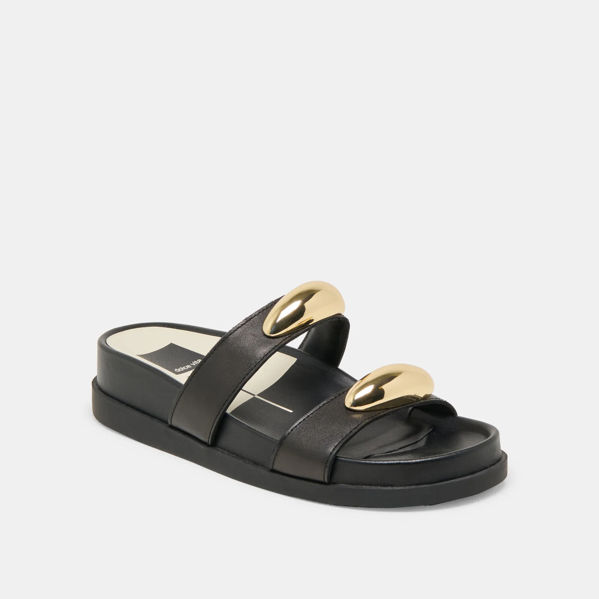 SANDALES SATINE EN CUIR NOIR