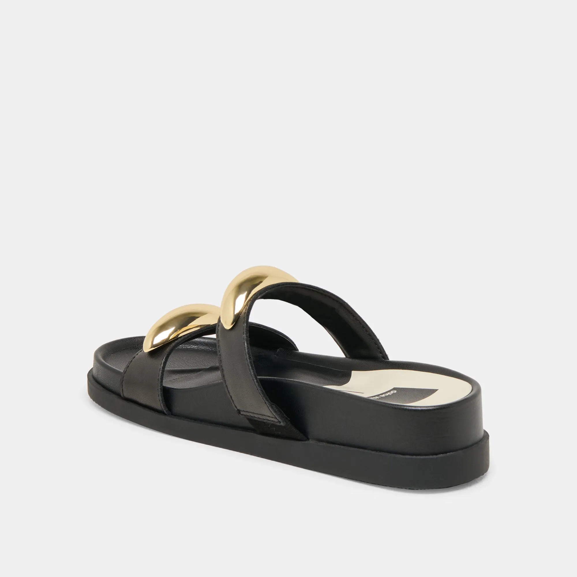 SANDALES SATINE EN CUIR NOIR
