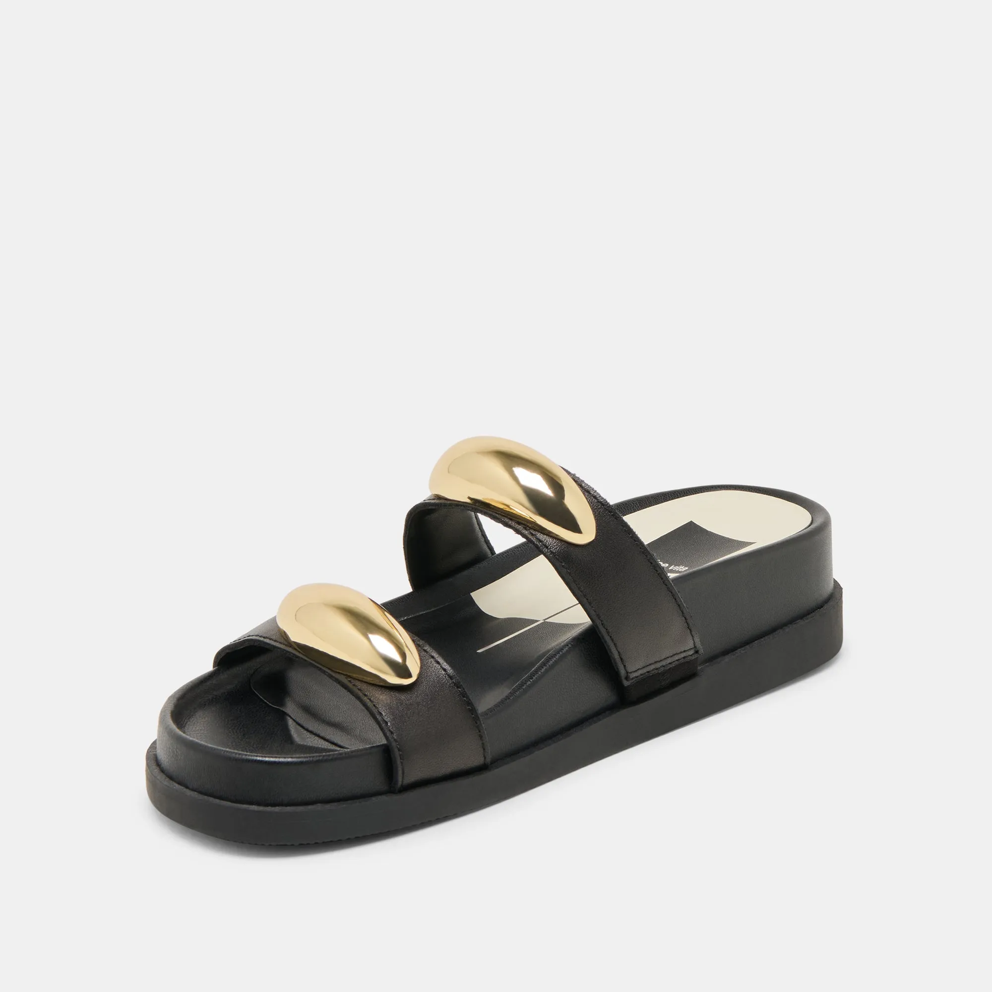 SANDALES SATINE EN CUIR NOIR
