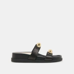 SANDALES SATINE EN CUIR NOIR