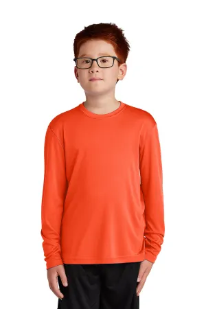 Sport-Tek T-shirt à manches longues et col rond pour jeunes compétiteurs, évacuant l'humidité - Orange néon