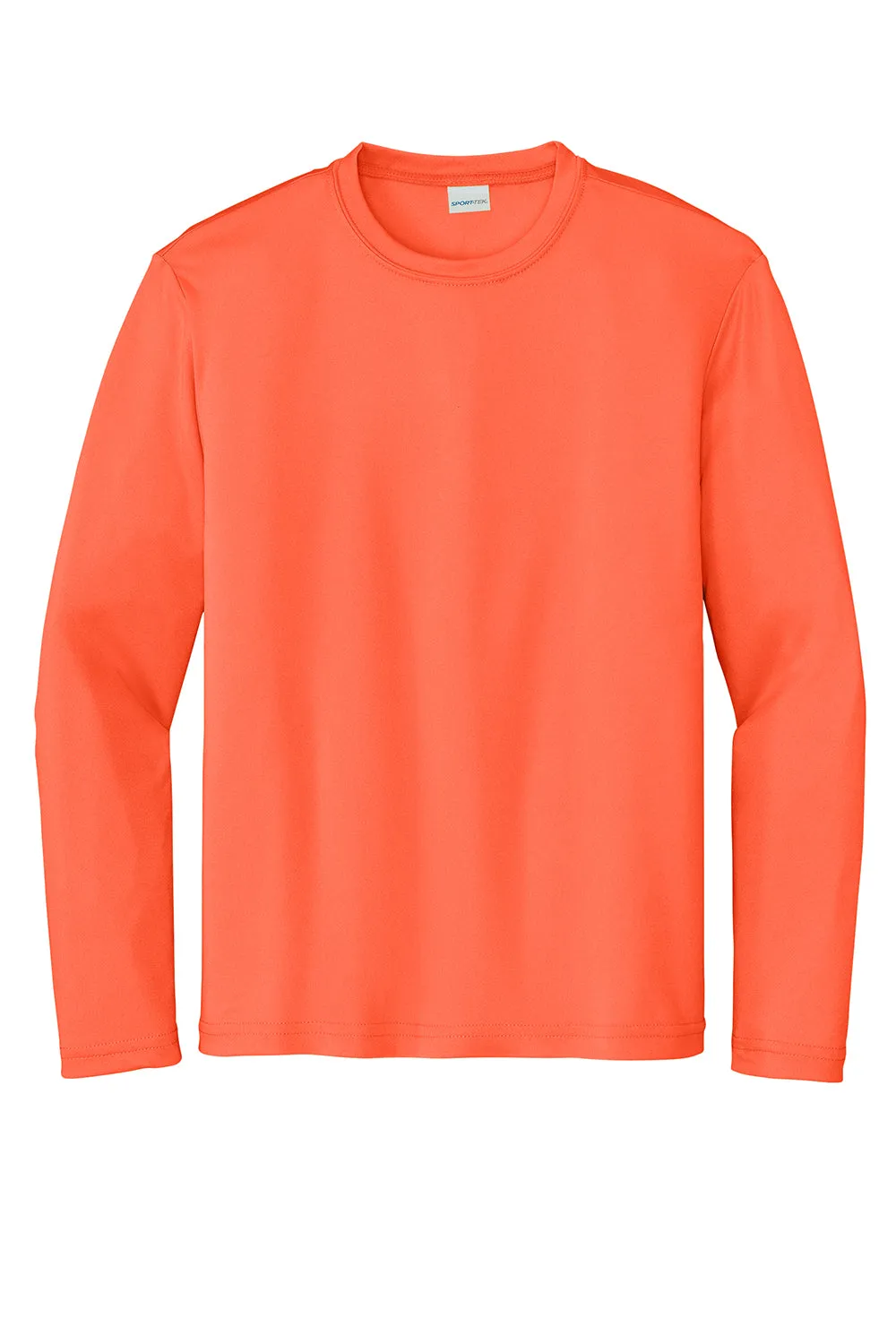 Sport-Tek T-shirt à manches longues et col rond pour jeunes compétiteurs, évacuant l'humidité - Orange néon