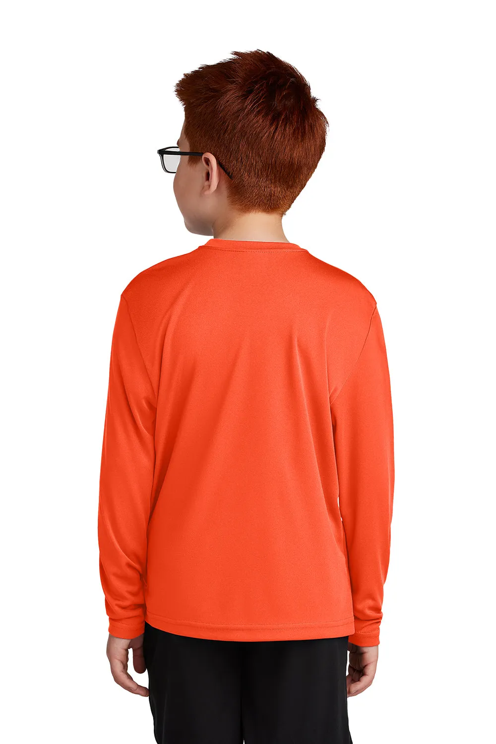 Sport-Tek T-shirt à manches longues et col rond pour jeunes compétiteurs, évacuant l'humidité - Orange néon