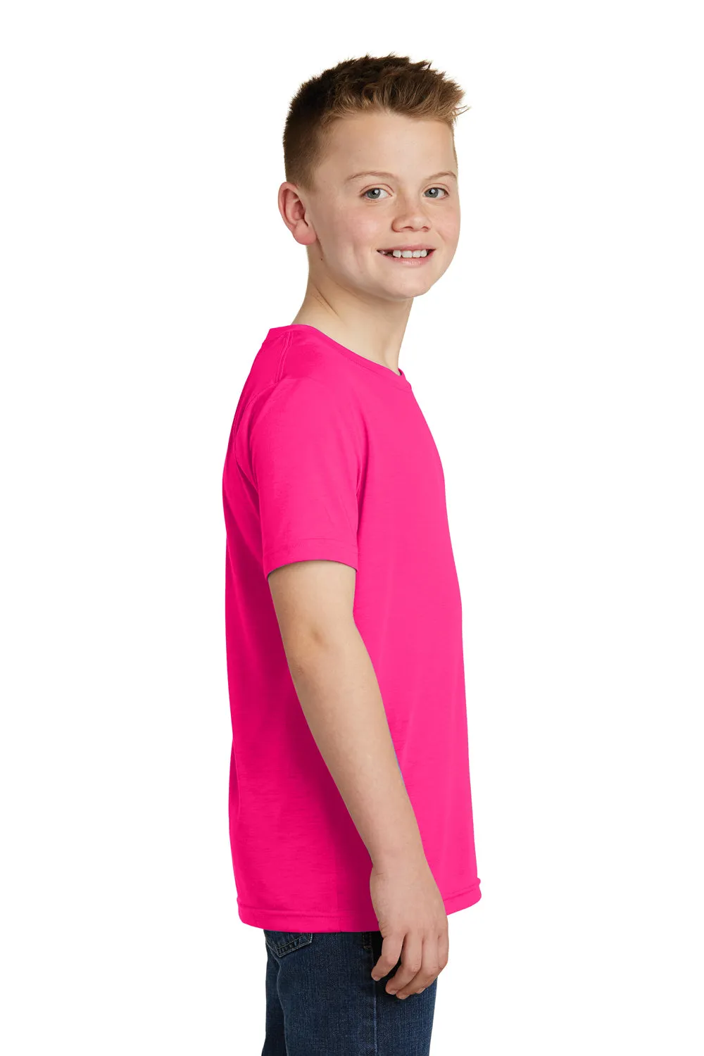 Sport-Tek T-shirt à col rond à manches courtes pour jeunes compétiteurs, évacuant l'humidité - Rose néon - Liquidation