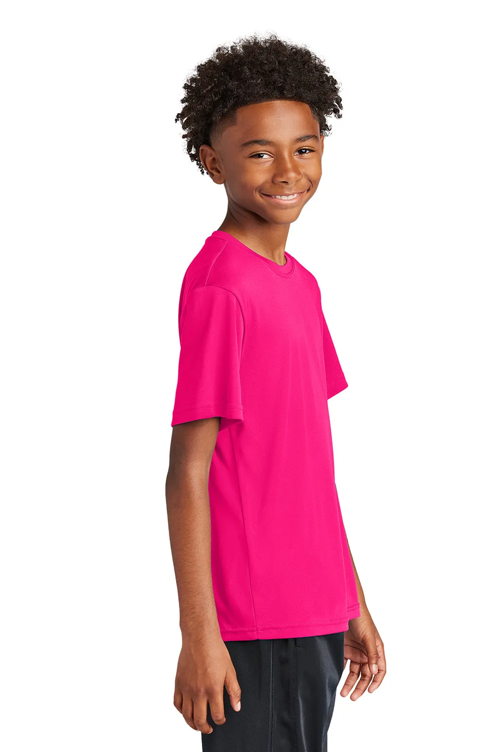 Sport-Tek T-shirt à col rond à manches courtes pour jeunes compétiteurs évacuant l'humidité - Rose framboise - Liquidation