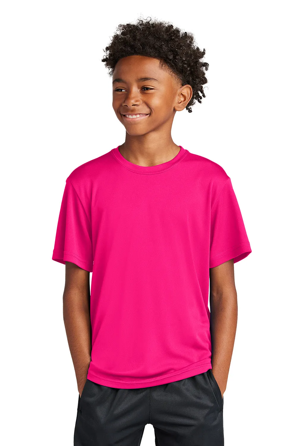 Sport-Tek T-shirt à col rond à manches courtes pour jeunes compétiteurs évacuant l'humidité - Rose framboise - Liquidation