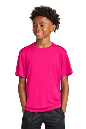 Sport-Tek T-shirt à col rond à manches courtes pour jeunes compétiteurs évacuant l'humidité - Rose framboise - Liquidation