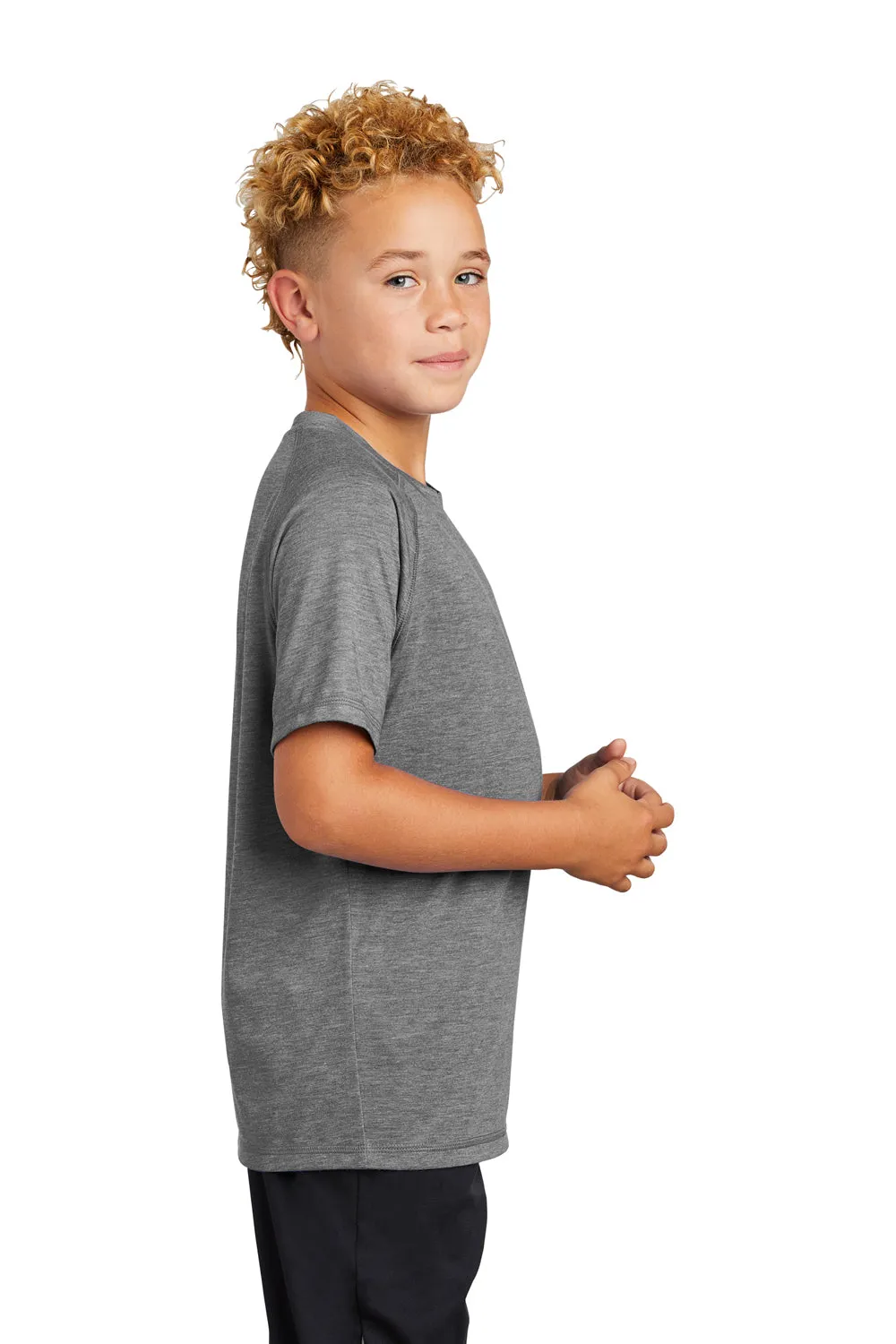Sport-Tek T-shirt pour jeunes à manches courtes et col rond évacuant l'humidité - Gris foncé chiné