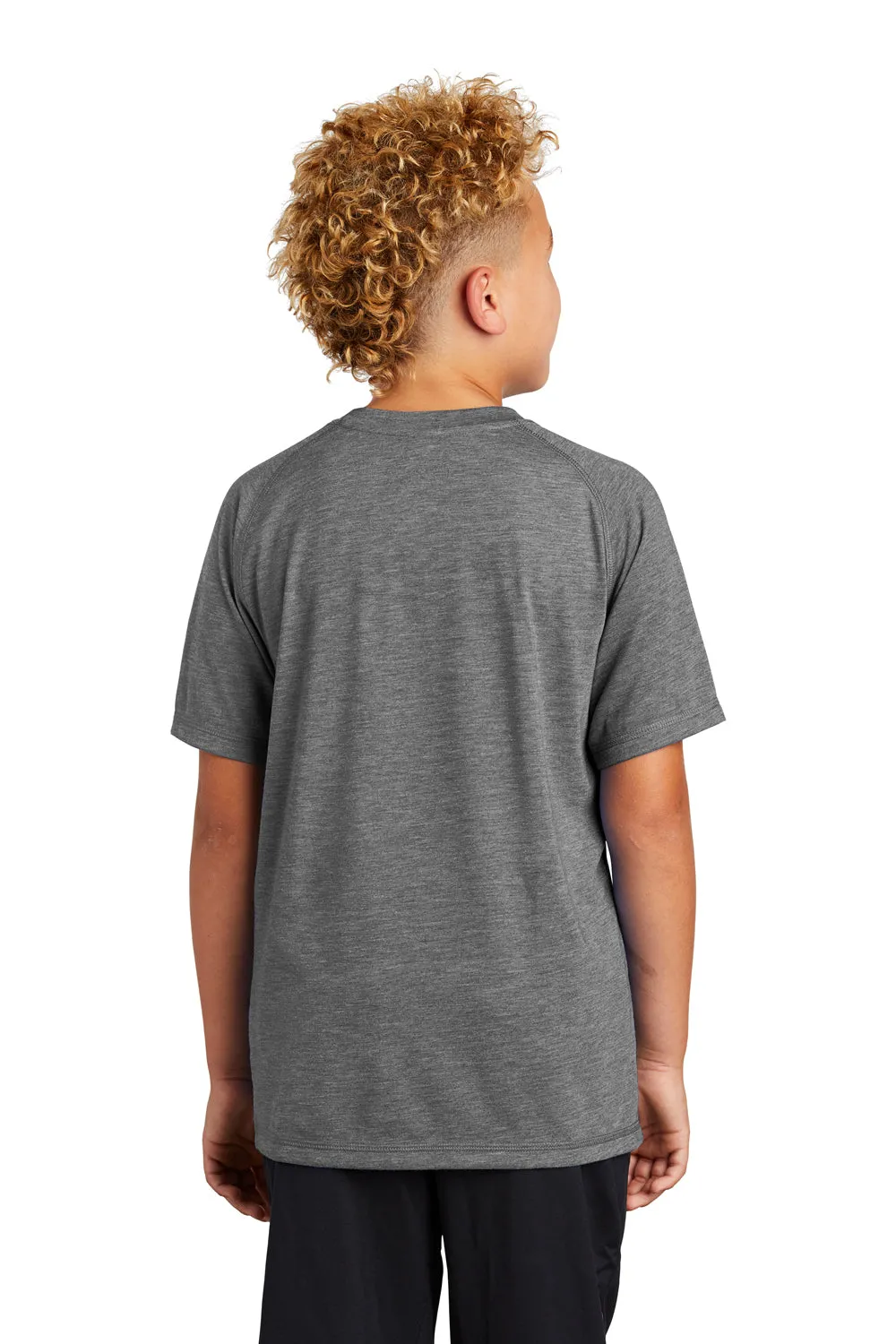 Sport-Tek T-shirt pour jeunes à manches courtes et col rond évacuant l'humidité - Gris foncé chiné