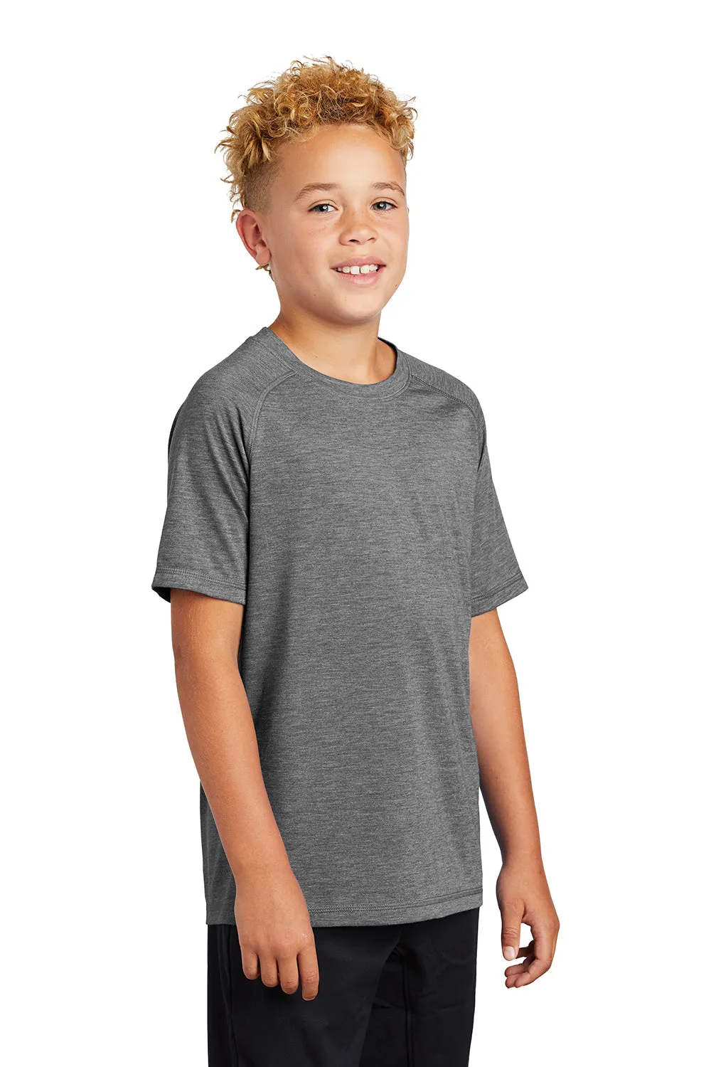 Sport-Tek T-shirt pour jeunes à manches courtes et col rond évacuant l'humidité - Gris foncé chiné