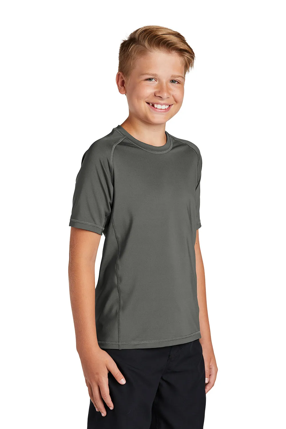 Sport-Tek T-shirt à manches courtes et col rond pour jeunes, évacuant l'humidité - Gris fumée foncé