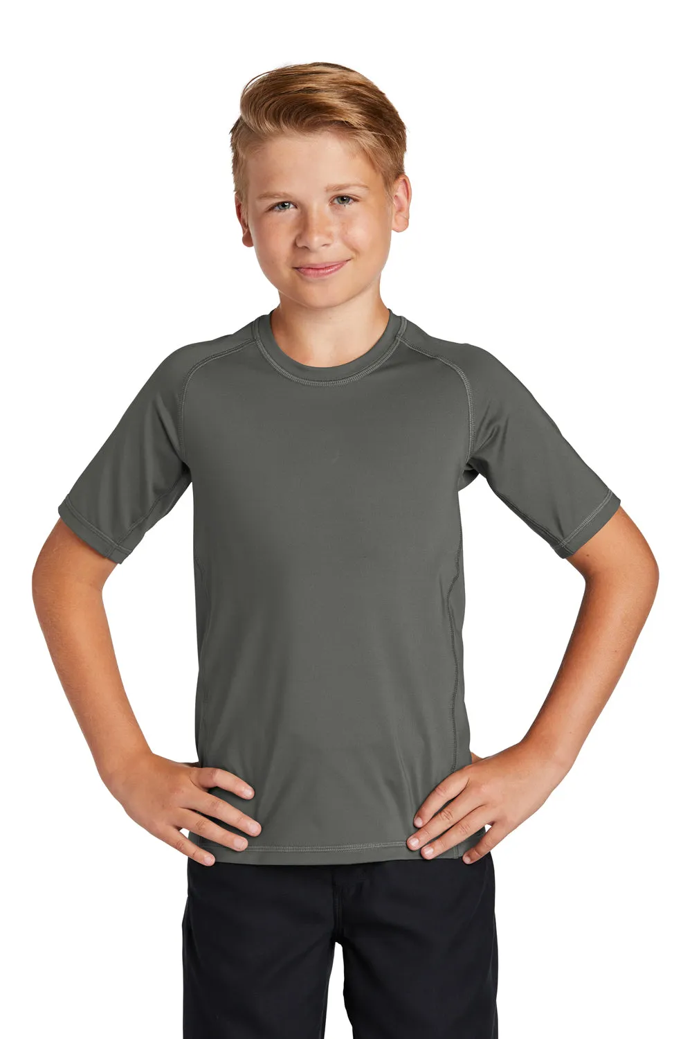 Sport-Tek T-shirt à manches courtes et col rond pour jeunes, évacuant l'humidité - Gris fumée foncé