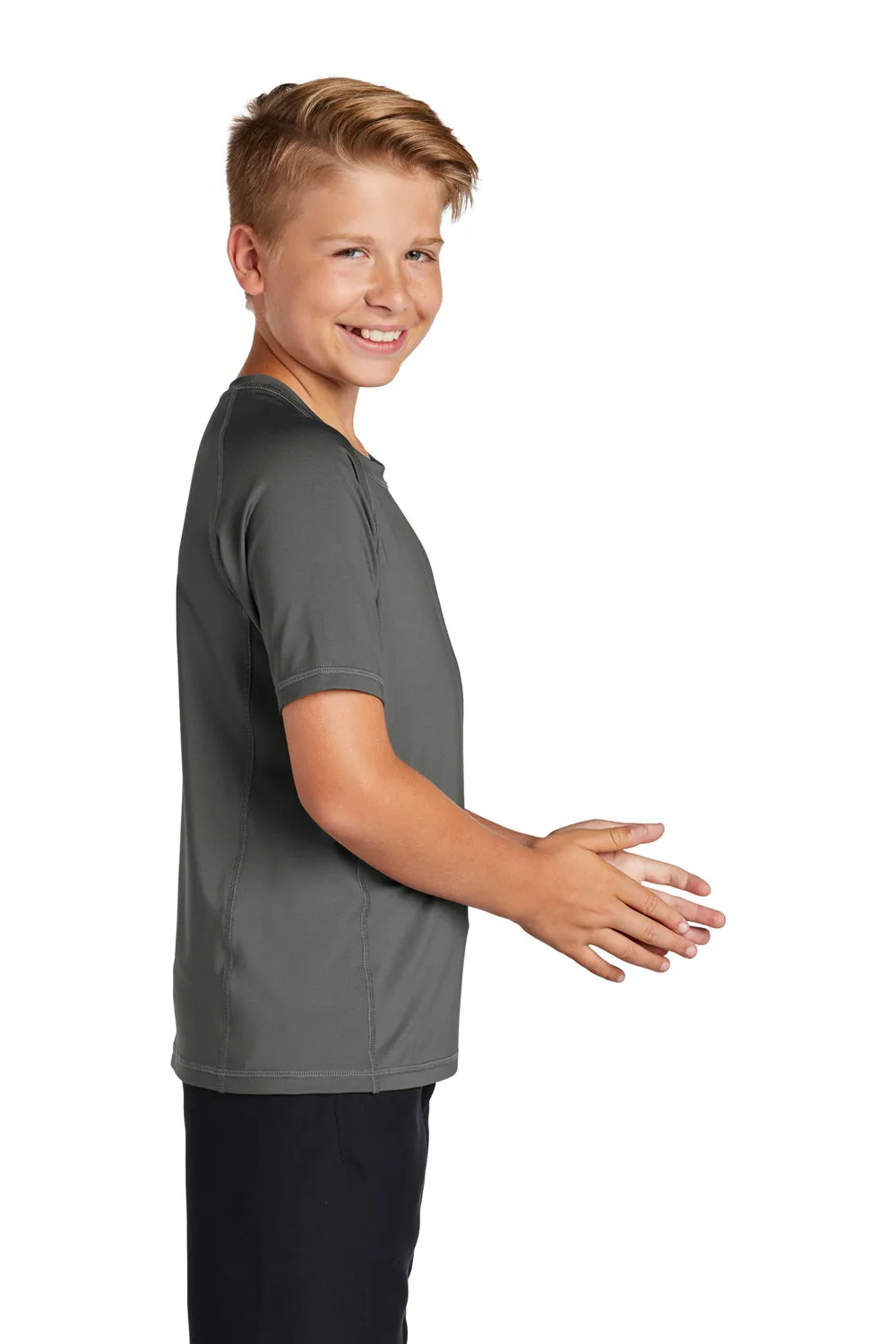 Sport-Tek T-shirt à manches courtes et col rond pour jeunes, évacuant l'humidité - Gris fumée foncé
