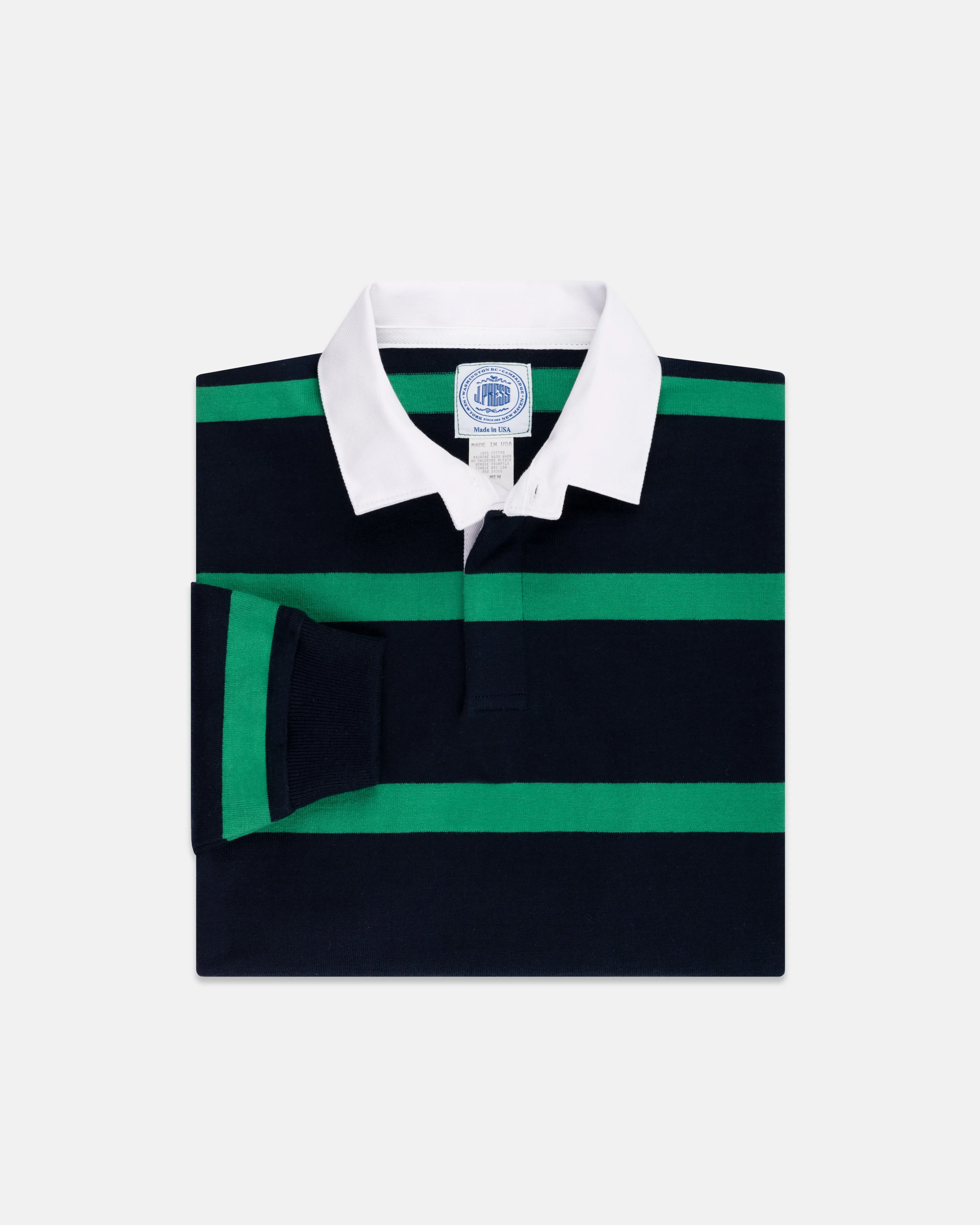 MAILLOT DE RUGBY À RAYURES - MARINE/VERT KELLY