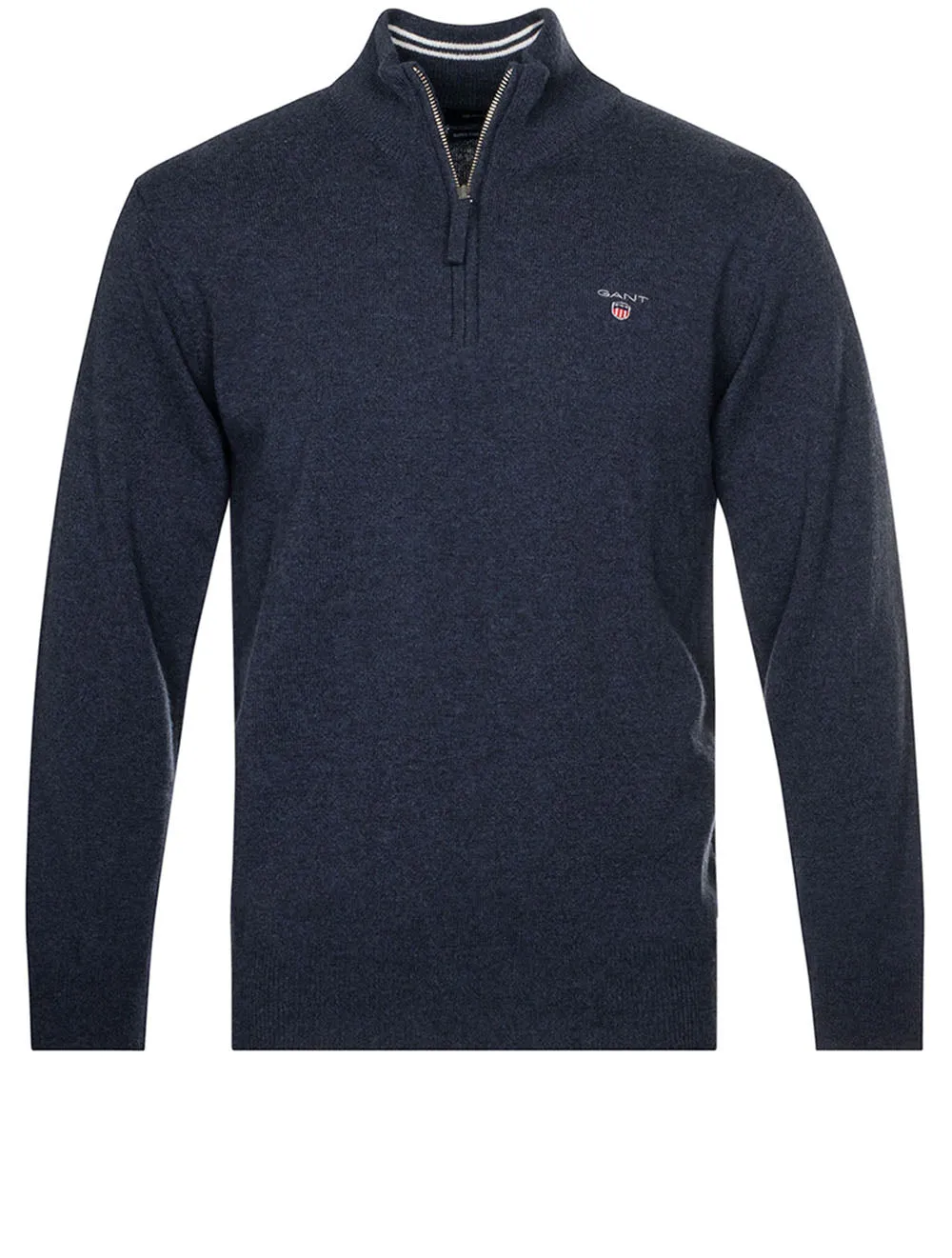 Pull Superfin en Laine Mérinos à Demi-Zip Bleu Marine Mélangé