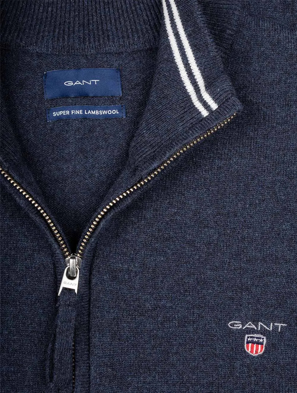 Pull Superfin en Laine Mérinos à Demi-Zip Bleu Marine Mélangé