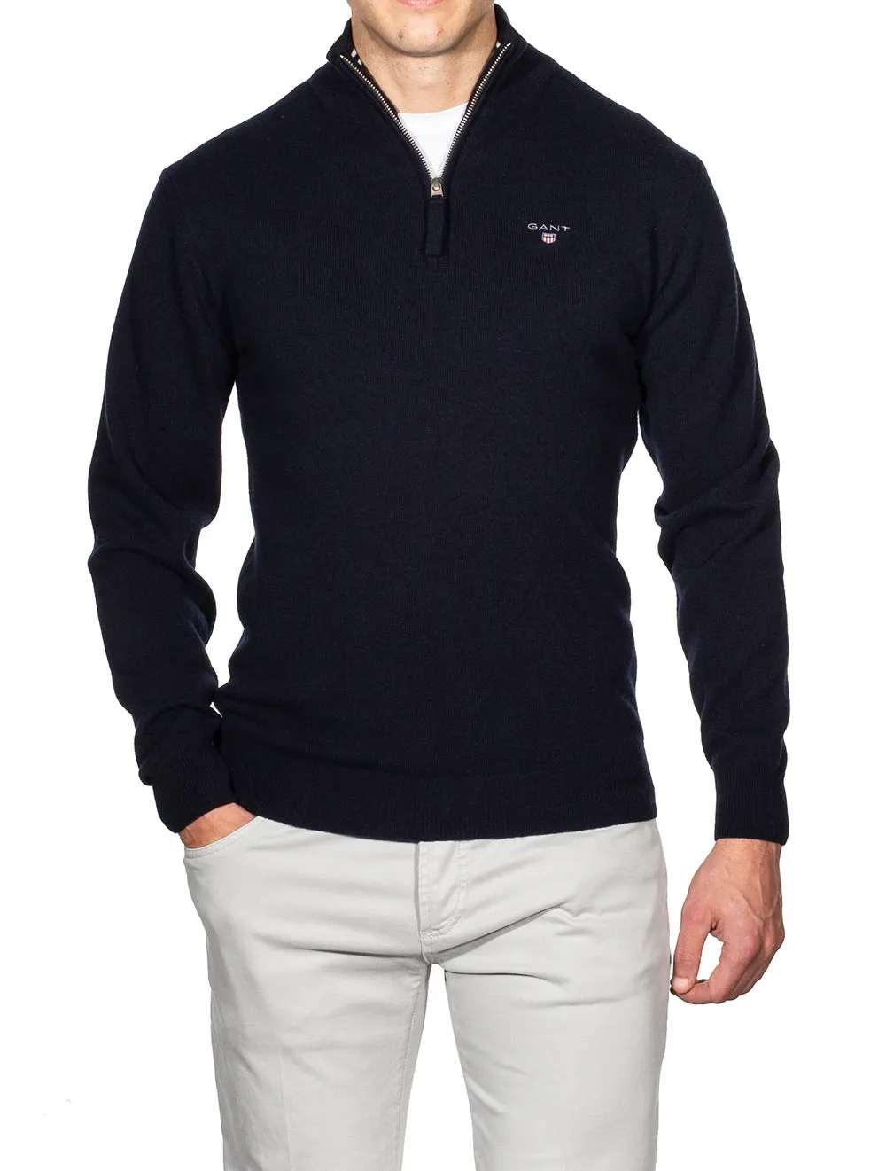 Pull Marine en Laine Superfine à Demi-Zip