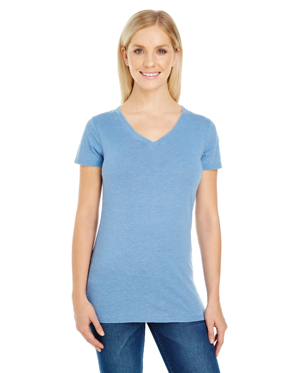 Threadfast Apparel 208B T-shirt à col en V à manches courtes teint vintage pour femmes