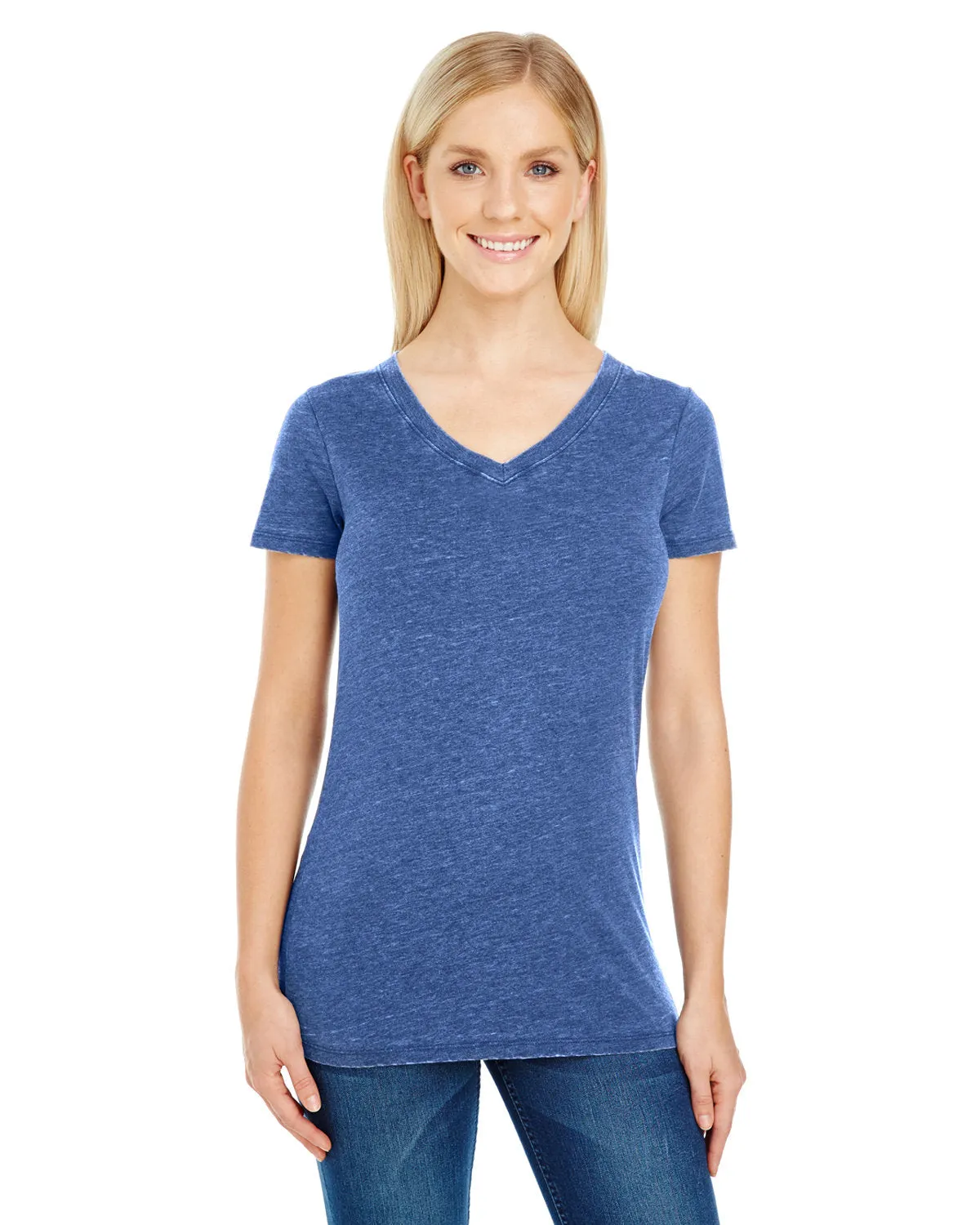 Threadfast Apparel 208B T-shirt à col en V à manches courtes teint vintage pour femmes
