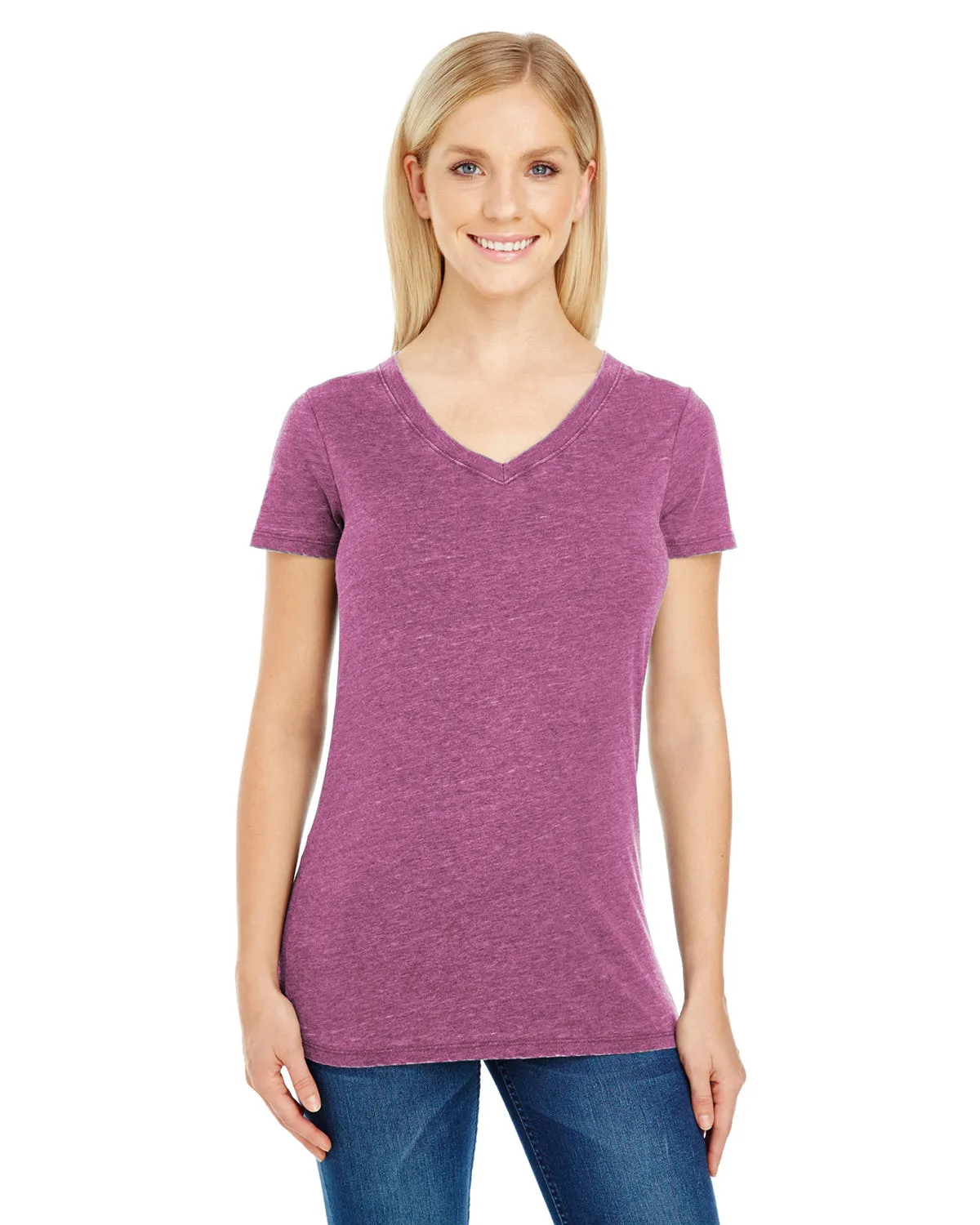 Threadfast Apparel 208B T-shirt à col en V à manches courtes teint vintage pour femmes