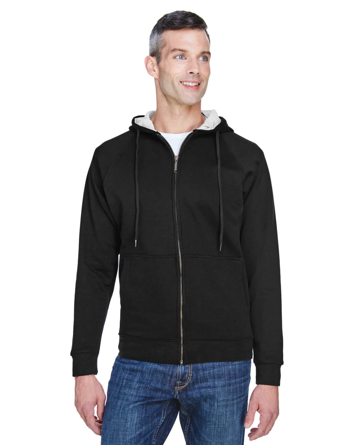 UltraClub 8463 Sweat à capuche en polaire doublée thermique avec fermeture éclair complète pour adulte résistant