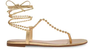 Gianvito Rossi Sandales à lanières Soleil perlées avec bride cheville en cuir doré taille 40