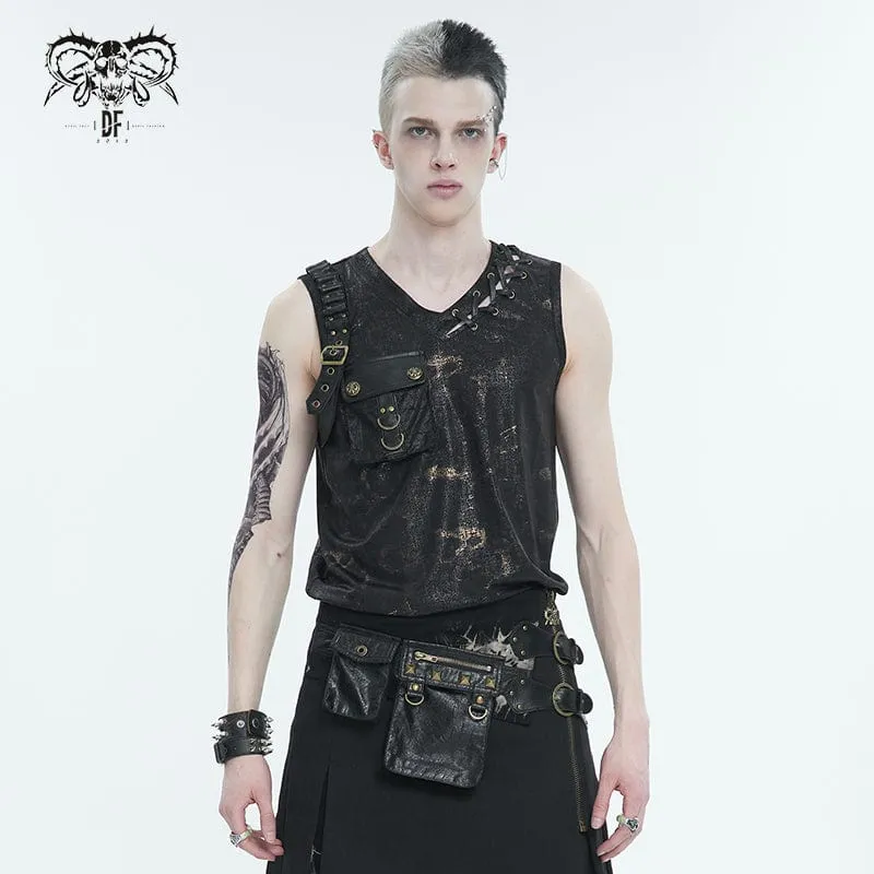 Débardeur Punk Homme à Poches Volumineuses et Boucle