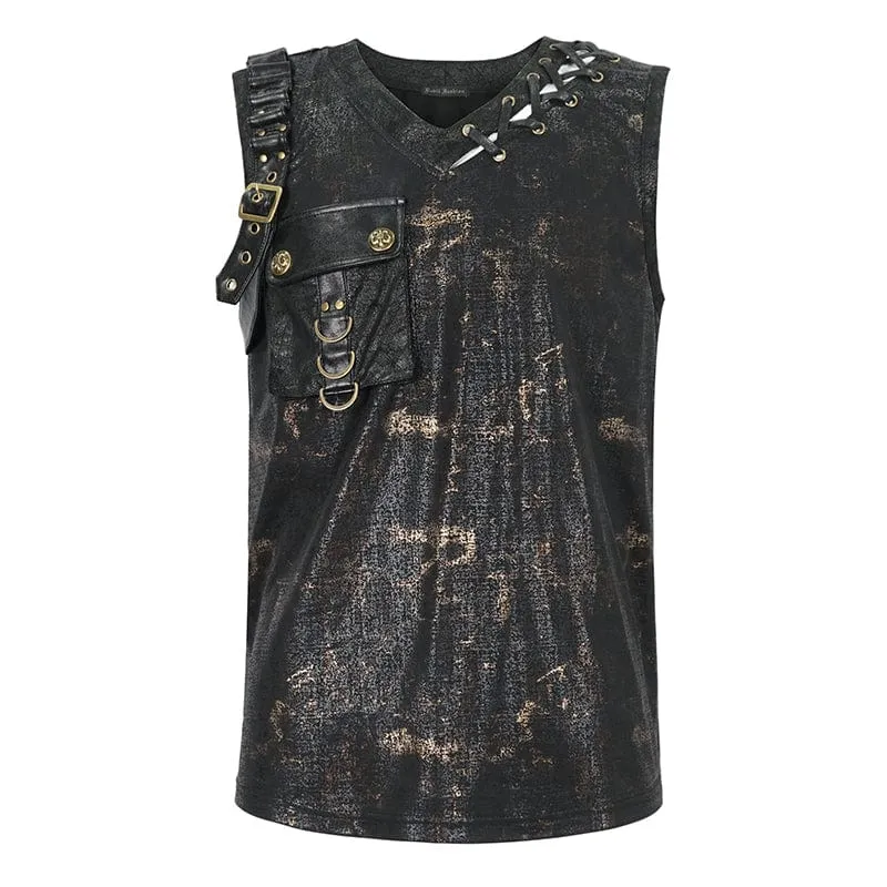 Débardeur Punk Homme à Poches Volumineuses et Boucle
