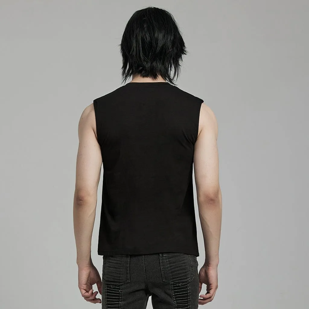 Débardeur Punk Homme à Motifs Ajourés et Bretelles Cloutées