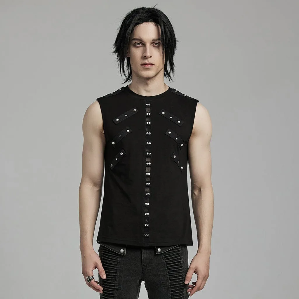 Débardeur Punk Homme à Motifs Ajourés et Bretelles Cloutées